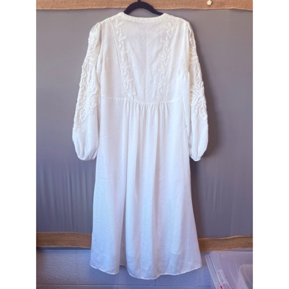 Zara Woman Embroidered Midi Dress Size S White Balloon Sleeve Tassel Boho India - Picture 5 of 8
